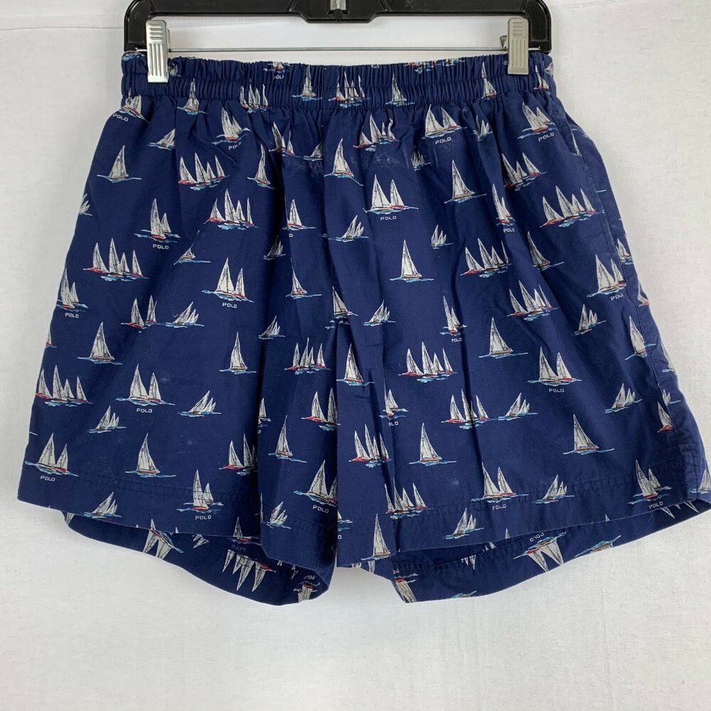 Vintage Polo Ralph Lauren Swim Trunks Mens L Blue Sailboat All Over Print 90s
